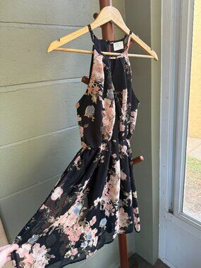 Sienna Sky Floral Chiffon High-Neck Halter Dress